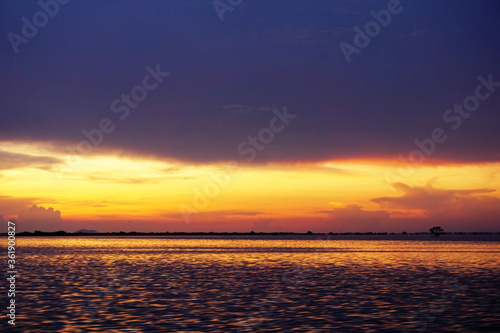 Sunset across the Tonle Sap Lake in Cambodia