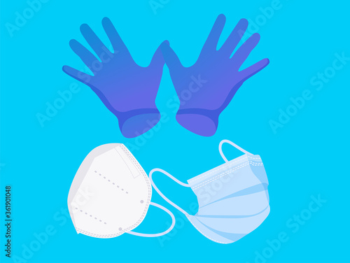 medical gloves, medical mask, vector flat illustration