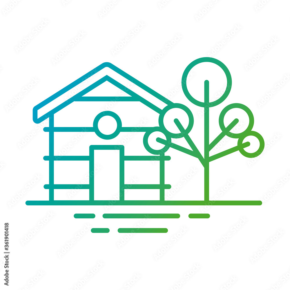 Fototapeta premium wooden house front facade with tree gradient style icon