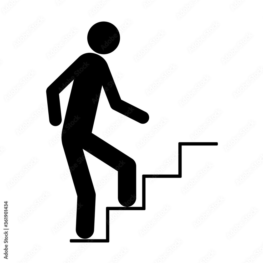 Vector icon of man running up ladder. A symbol of a person climbing the career ladder. Vector image. Stock Photo. Vector icon of man running up ladder. A symbol of a person climbing the career ladder. Vector image. Stock Photo.