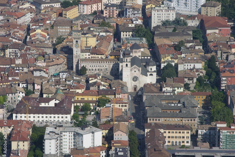 Trento, Italy, Aerial of City Center with Cathedral