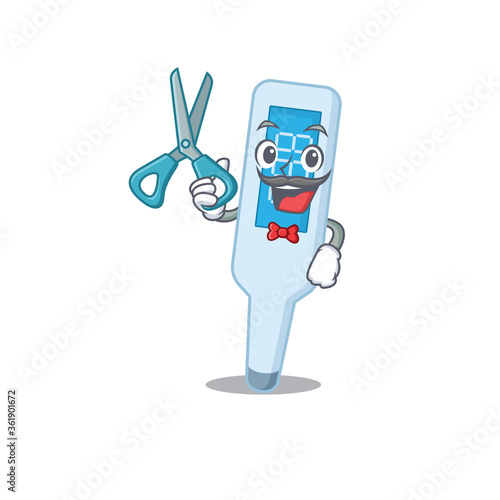 digital thermometer talented barber cartoon character design working in the barbershop