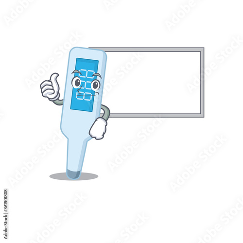 digital thermometer Caricature character design style with a white board