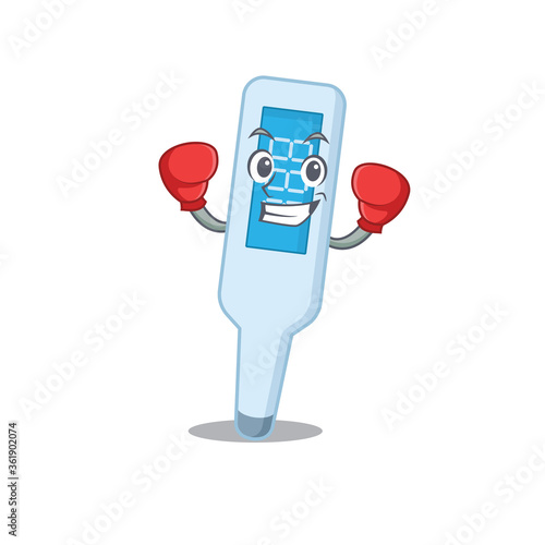 digital thermometer Caricature character design as a champion of boxing competition