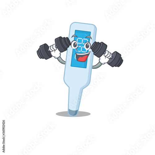 Muscular digital thermometer mascot design with barbells during exercise
