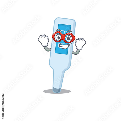 A cartoon mascot of digital thermometer in a fantastic Super hero character