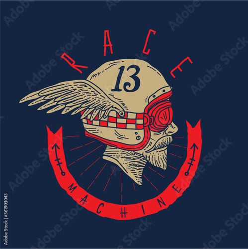 Retro cafe racer motorcycle helmet hand drawn vector. For apparel fashion t shirt design and or other