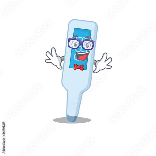 A caricature drawing of nerd digital thermometer wearing weird glasses