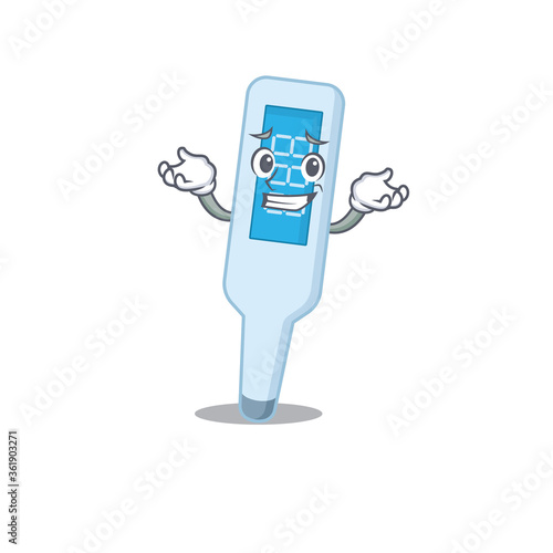 A sweet picture of grinning digital thermometer caricature design style