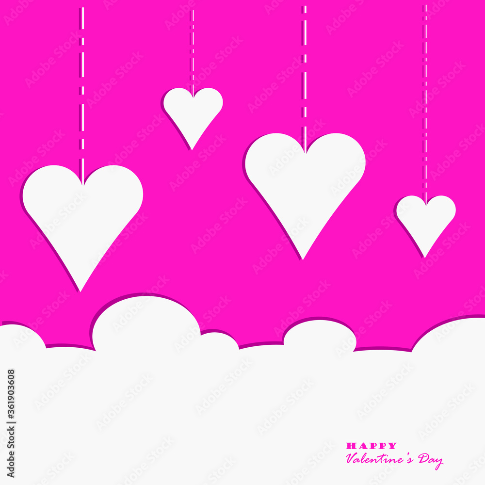 The Valentine's day wallpaper . Valentine with pink purple white background concept. Flat lay, top view