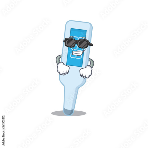 Fabulous digital thermometer cartoon character wearing classy black glasses