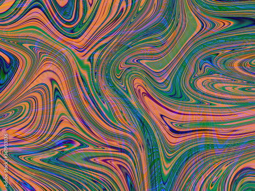 Colourful psychedelic background made of interweaving curved shapes. liquid splash as Illustration.