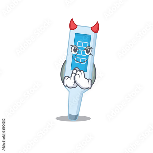 digital thermometer clothed as devil cartoon character design on Halloween night