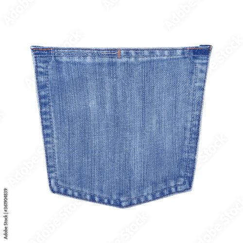 blue jeans back pocket texture isolated on white background with clipping path