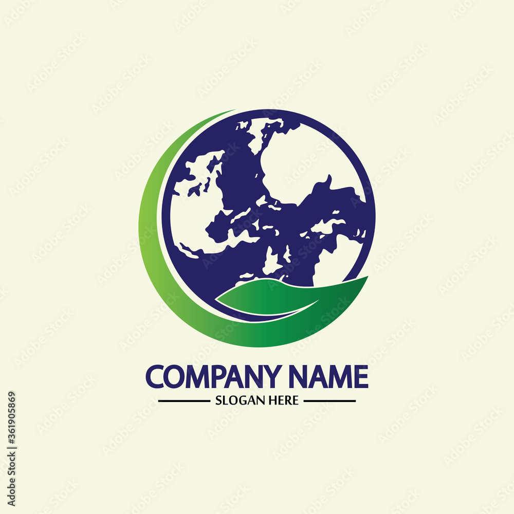 Eco World Nature Global Logo Design Template.World Globe Icon with Leaf Symbol around. Usable for Business, Nature, Environment, Science and Ecology Logos. Flat Vector Logo Design Template Element. Eco World Nature Global Logo Design Template.World Globe Icon with Leaf Symbol around. Usable for Business, Nature, Environment, Science and Ecology Logos. Flat Vector Logo Design Template Element.
