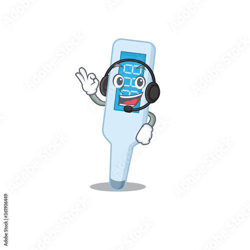 digital thermometer caricature in character concept wearing headphone
