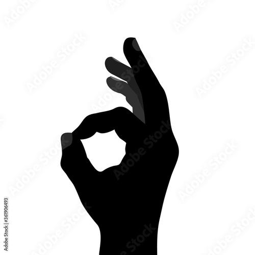 Vector silhouette of a hand with an approving gesture. Isolated on a white background.