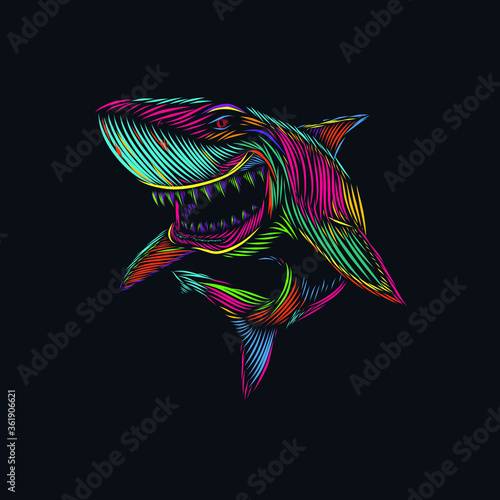 the shark line pop art potrait colorful logo design with dark background