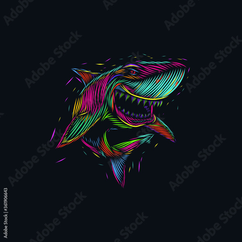the shark line pop art potrait colorful logo design with dark background
