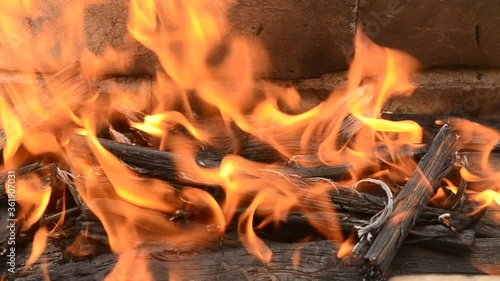 Coals and fire close up