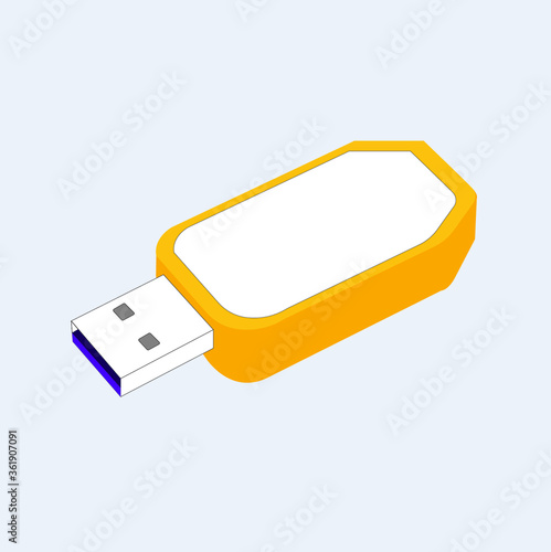 Yellow usb flash drive icon. Isometric of yellow usb flash drive vector.3D icon. Digital technologies
