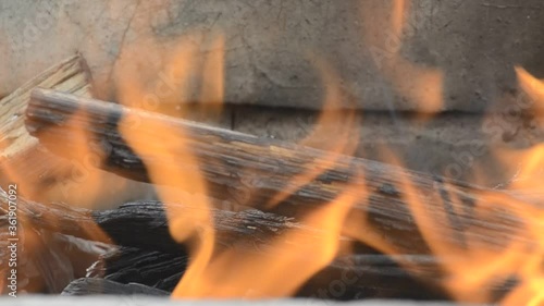 Coals and fire hd video footage closeup