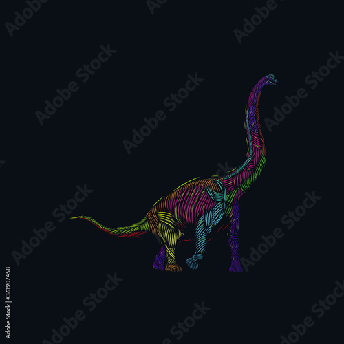 the brontosaurus dino line pop art potrait colorful logo design with dark background