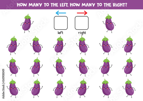 How many kawaii eggplants go to the left and to the right.