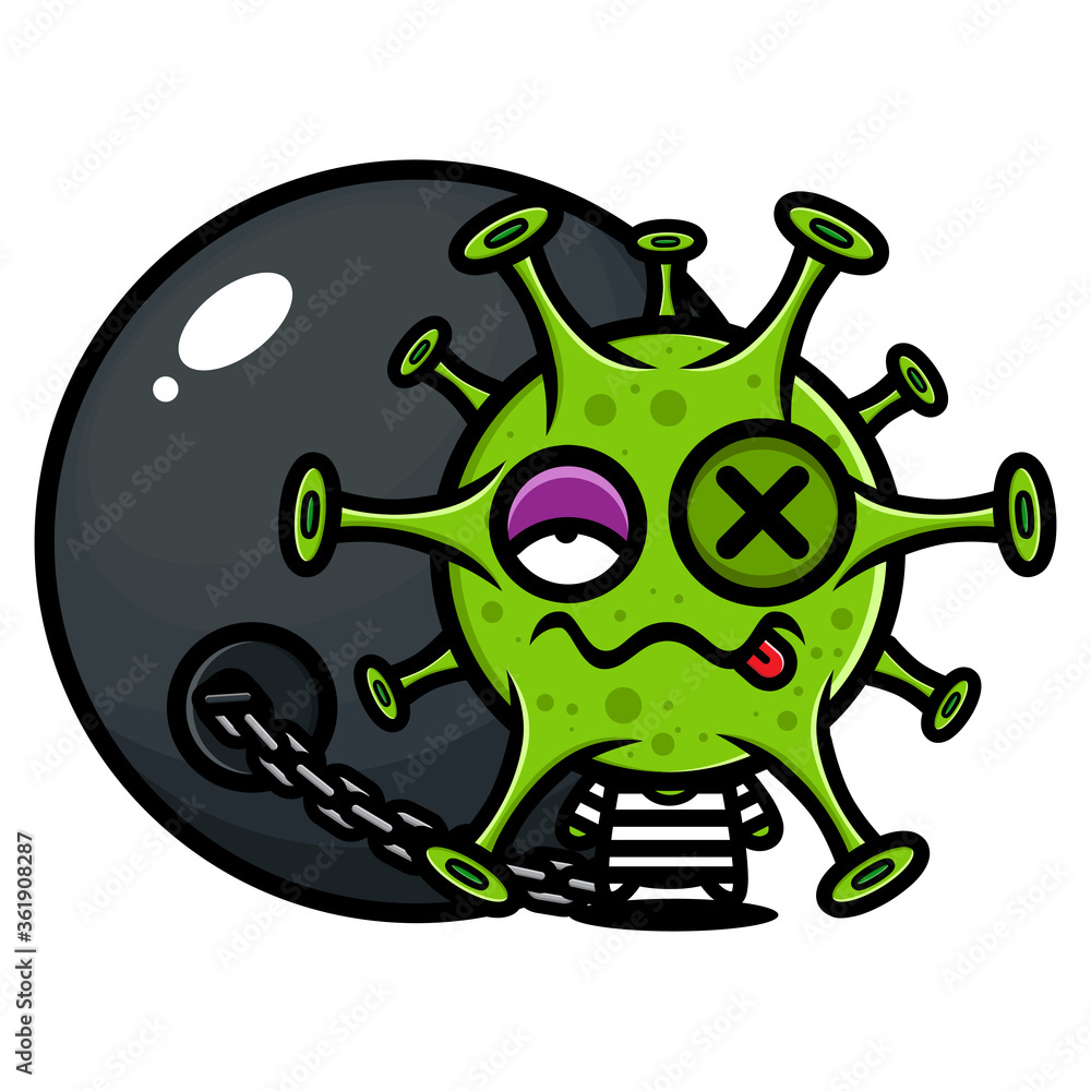Naklejka premium Virus vector designs wear prison clothes and are chained using iron