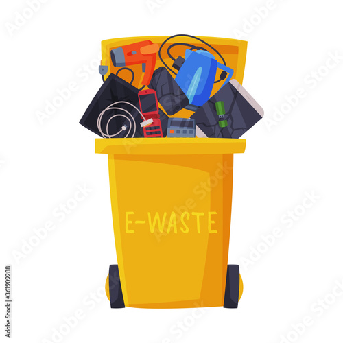 Waste Sorting, Trash Can with Sorted E-Waste Garbage, Segregation and Separation Rubbish Disposal Refuse Bin Vector Illustration