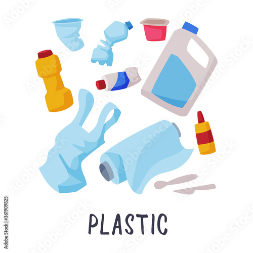Plastic Waste Sorting, Segregation and Separation of Garbage Vector Illustration on White Background