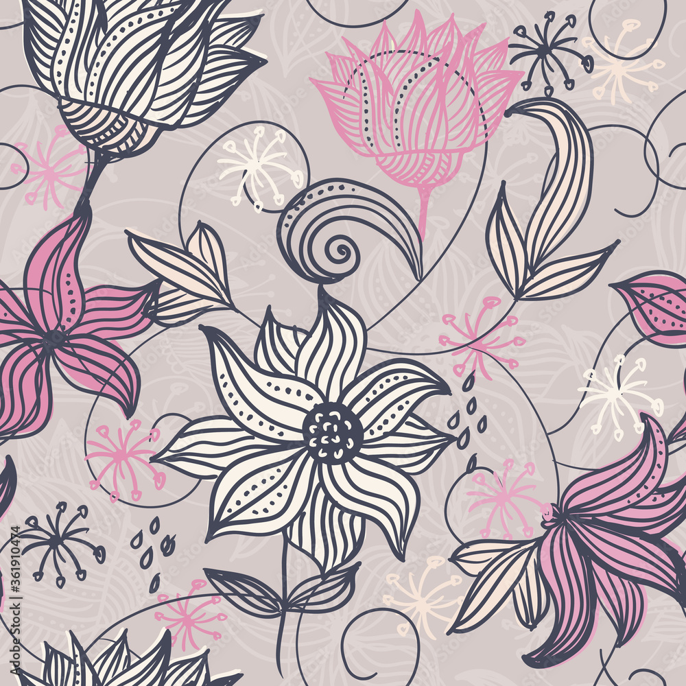 Vector Abstract elegance seamless pattern with floral background.