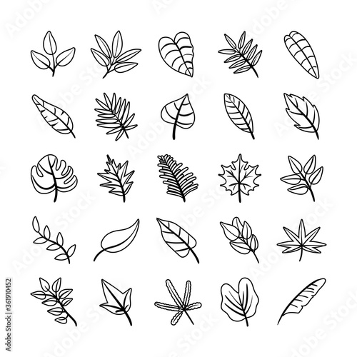 bundle of leafs plants set icons