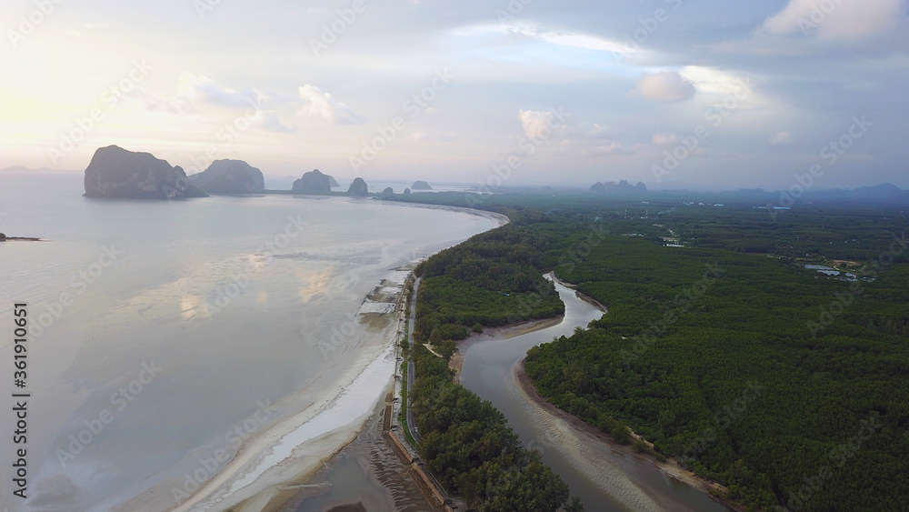 An unspoilt beach of Pak meng, Sikao District, Trang Province, Thailand. A natural beauty of crystal clear sea water, white sandy beach and distant islands located at Southern Thailand