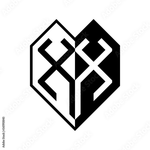 Initial letter heart half geometric negative space logo vector