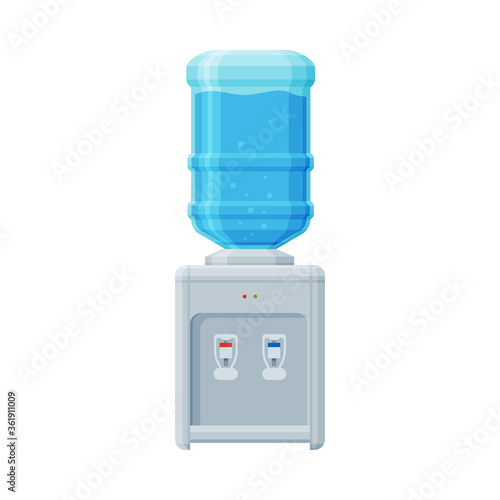 Water Cooler, Office or Home Equipment, Water Dispenser with Plastic Bottle Vector Illustration on White Background