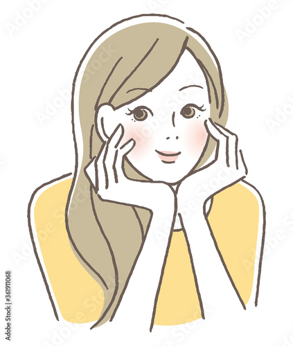 頬杖をつく女性