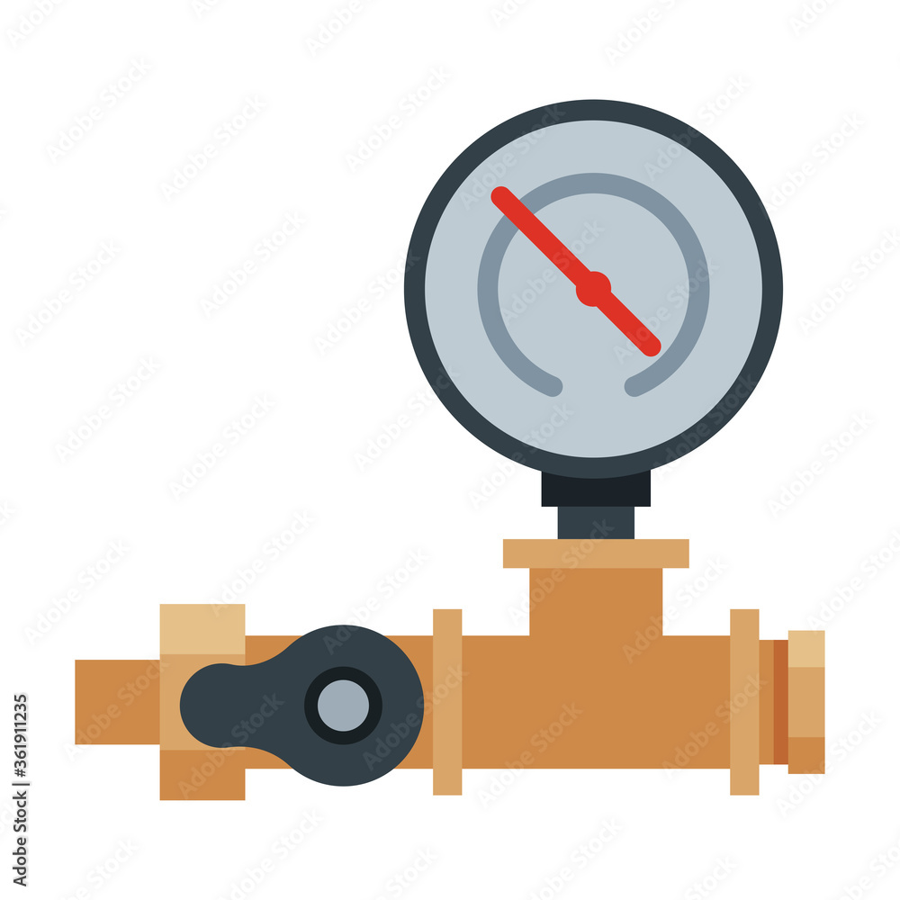Water Pipe Measurement Meter, Pipeline with Valve Vector Illustration on White Background Water Pipe Measurement Meter, Pipeline with Valve Vector Illustration on White Background
