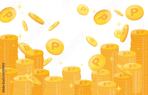 Pile of points gold coins