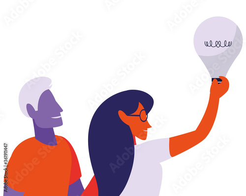 Bild auf Leinwand couple work with successful idea woman