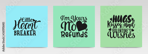 Valentine quotes letter typography set illustration.