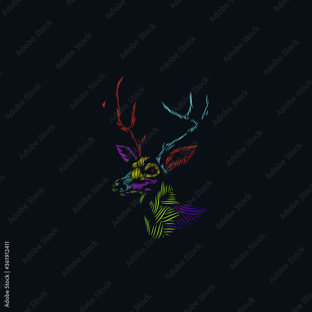 the deer horn head line pop art potrait colorful logo design with dark background the deer horn head line pop art potrait colorful logo design with dark background
