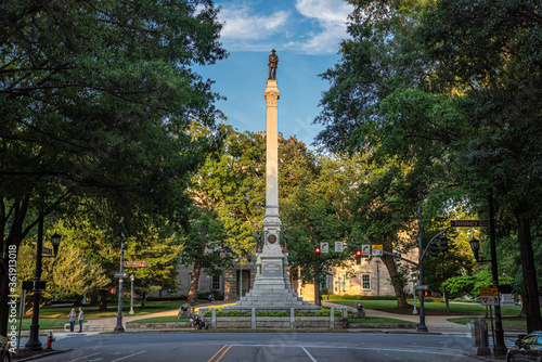 Raleigh, NC, USA – Jul. 19, 2018 Hillsborough Avenue landscape view of the Confederate States of America monument, color photo