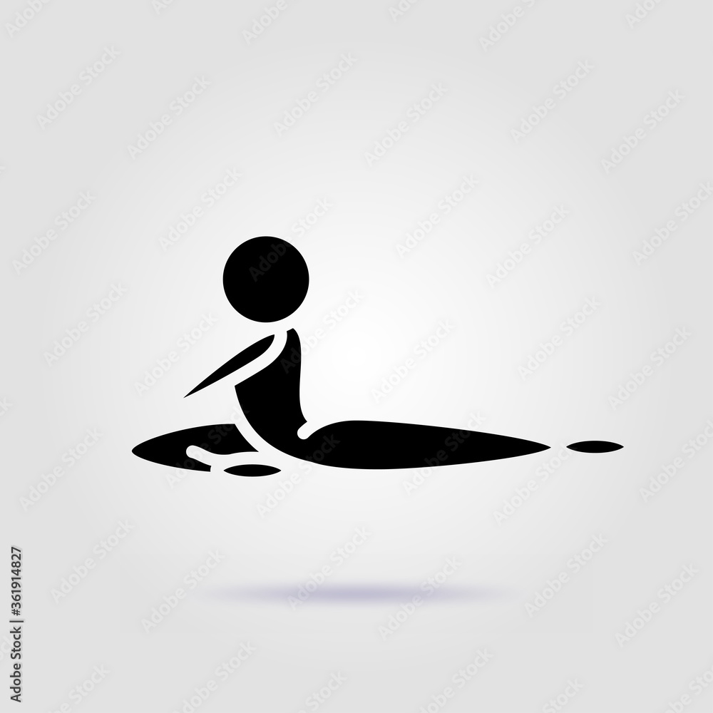 The character in yoga pose black icon on gray background with soft shadow