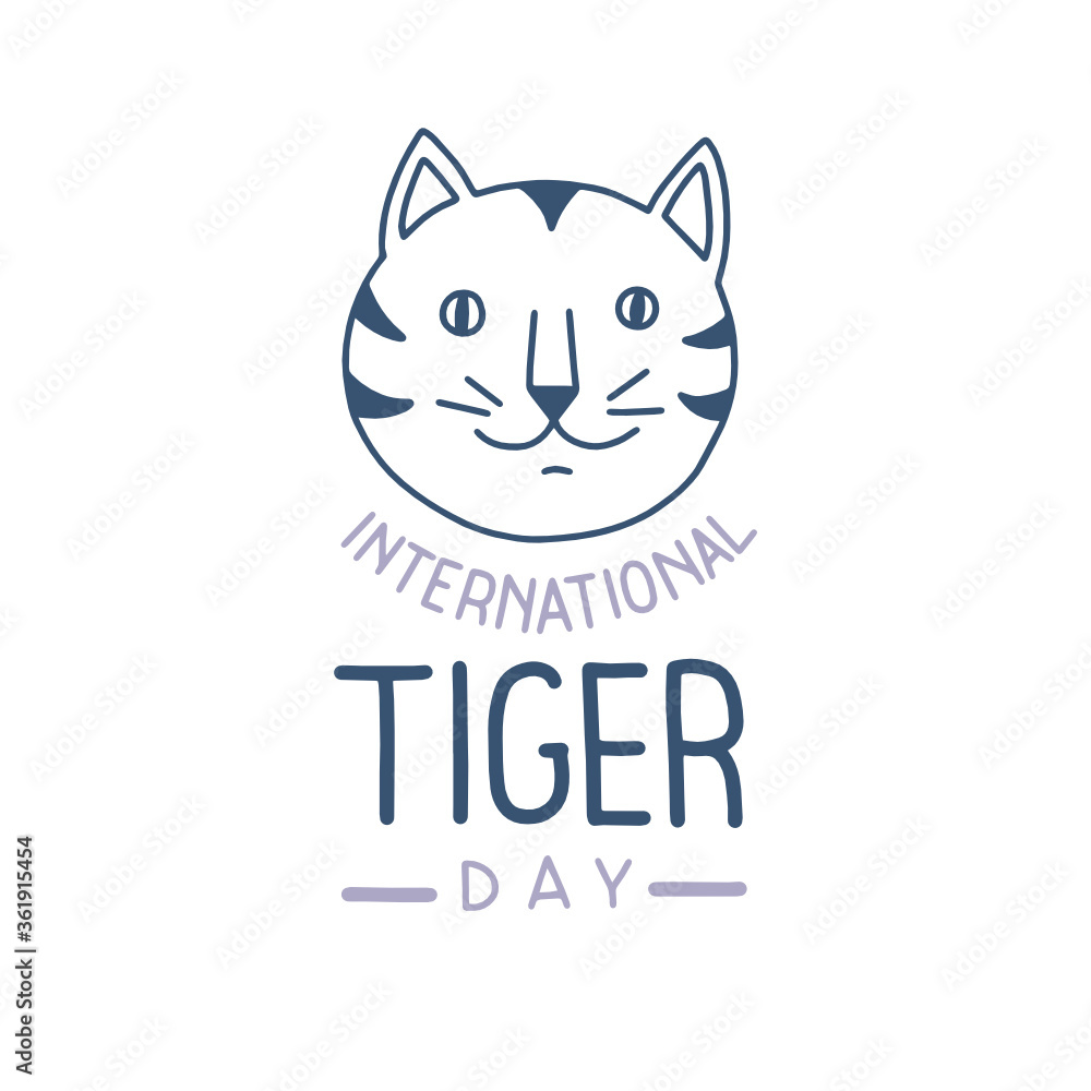 Vector illustration on the theme of International Tiger Day on July 29. Decorated with a handwritten inscription JULY and doodle tiger.