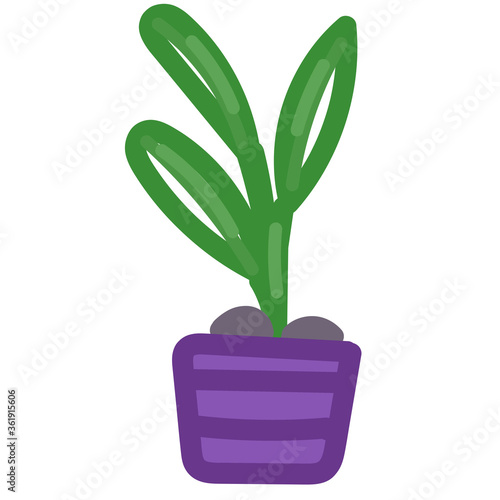houseplant in a purple pot, vector element in a flat simple style, child drawing