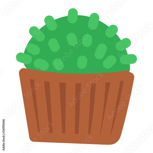 cactus houseplant in a brown pot, vector element in a flat simple style, children drawing