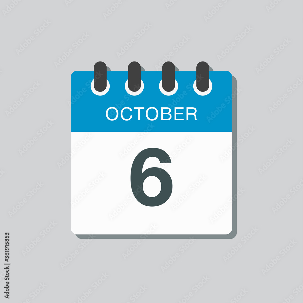 Calendar icon day 6 October, template icon date Calendar icon day 6 October, template icon date