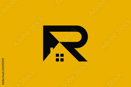Logo design of R RR in vector for construction, home, real estate, building, property. Minimal awesome trendy professional logo design template on black background.