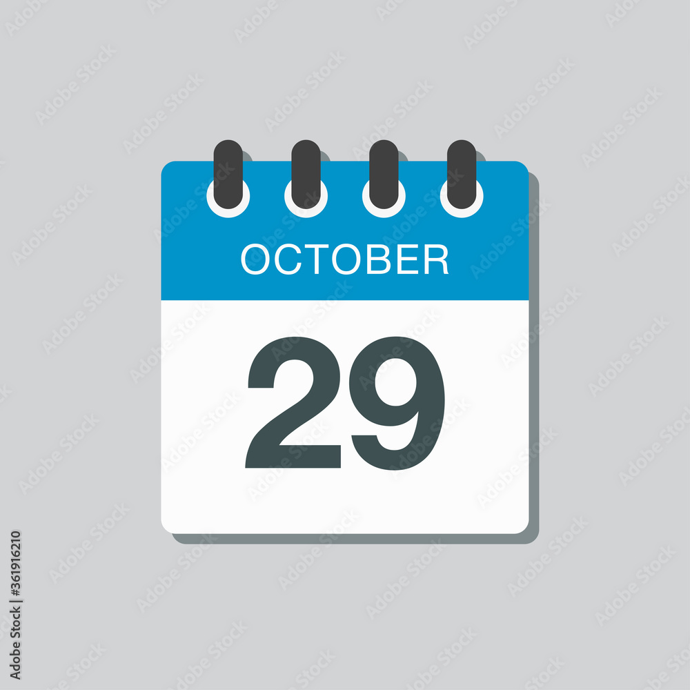 Calendar icon day 29 October, template icon date Calendar icon day 29 October, template icon date